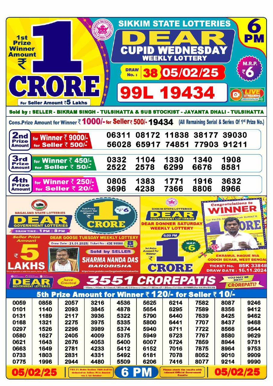 Lottery Sambad Result Today, February  05, 2025, 1 PM, 6 PM, 8 PM Draws, Live Updates, Winning Numbers